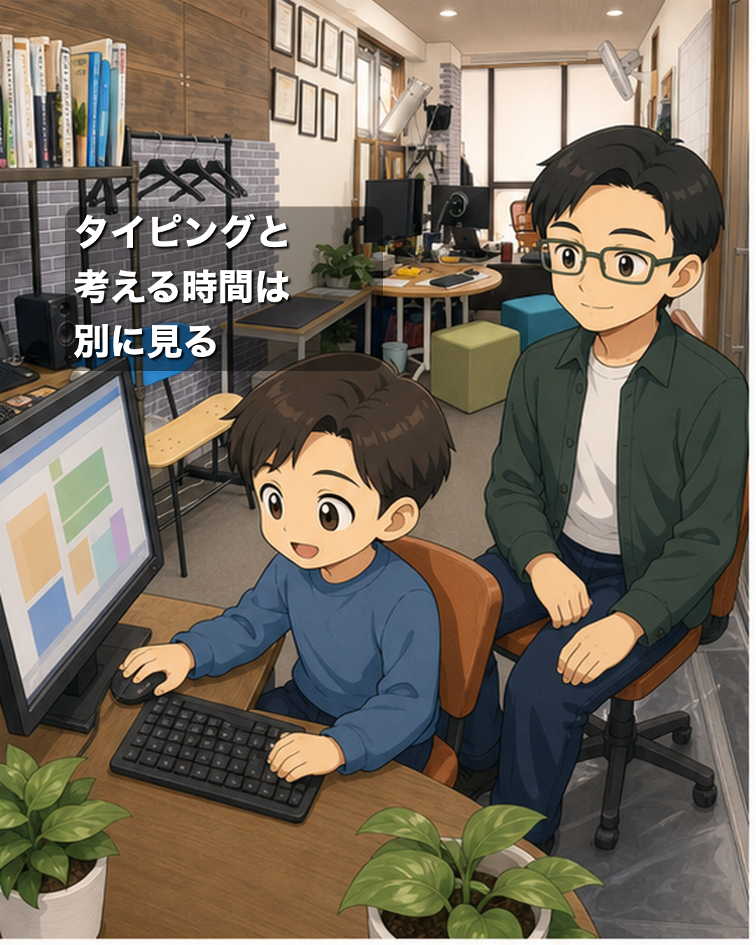 操作と考えることを分けて見る小学生プログラミング学習のイラスト